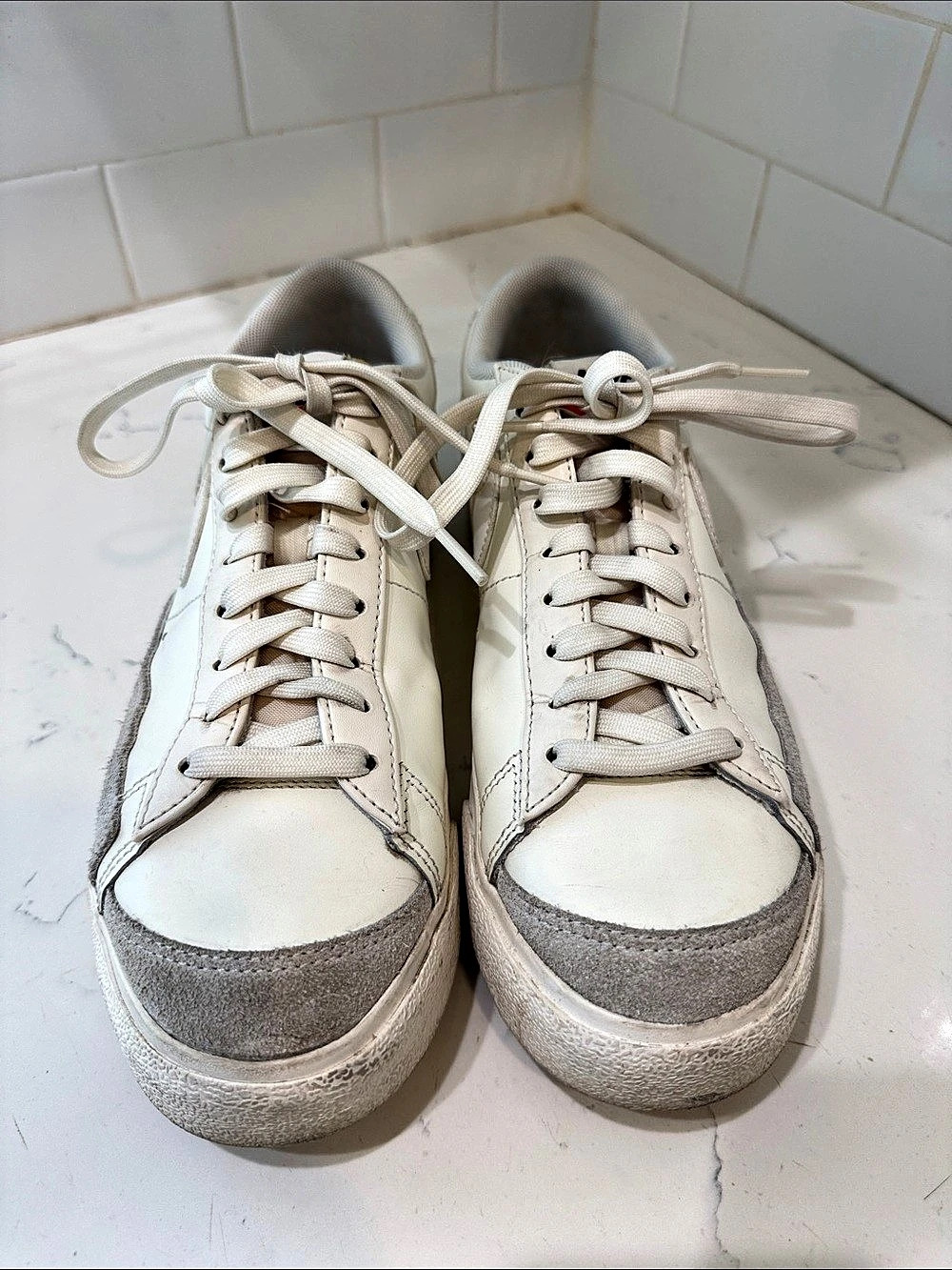 Nike Blazer Low Platform "Sail Grey" Sneakers in White & Gray Size: 9.5